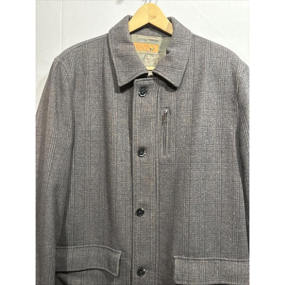 ENZO Tovare Italy Wool Zip/button Front Car Coat Brown Check Lined - Picture 2 of 13
